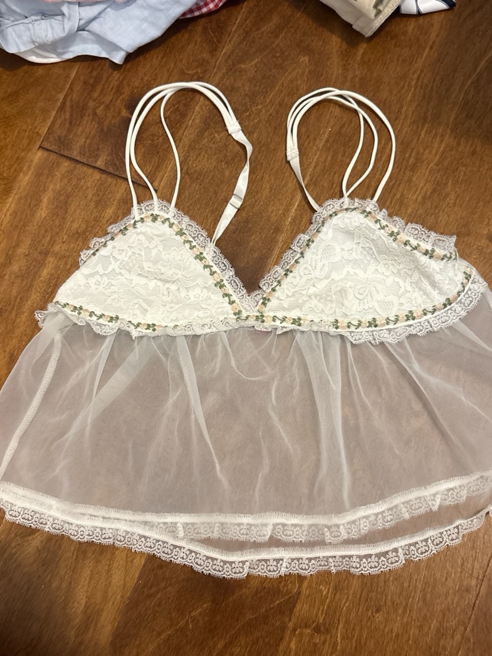 Edikted White Lace Camisole with Pink Label and Blue Logo